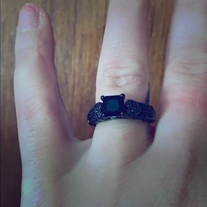 Gun metal ring with princess cut black stone